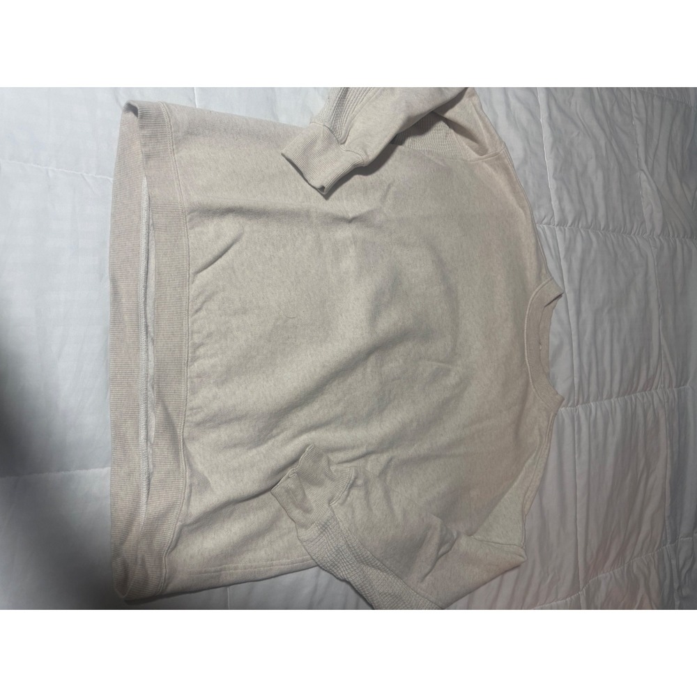 Aerie Women Oatmeal Heather Crewneck Sweatshirt Waffle Knit Sleeve Detail M